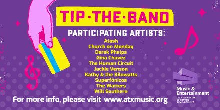 ATXMusicOffice's tweet photo. 🎉 🎉🎉 We're excited to announce the 10 local #Austin musicians and bands selected for the #TiptheBand Program! Musicians will collect digital tips from fans using a card within seconds. https://t.co/Oecf74W3J8 https://t.co/K9Bxl1NNCu