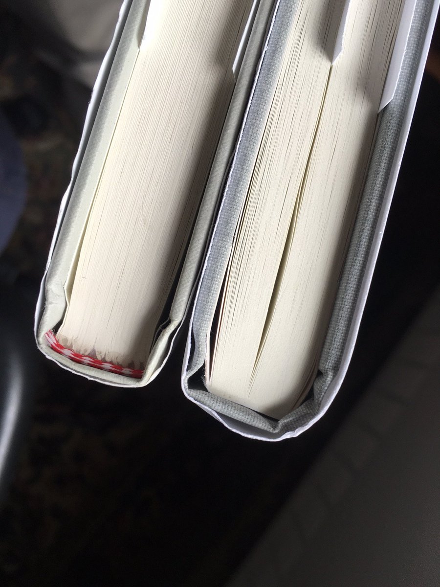 Here's an example. On the left is my friend's copy, a real sewn hardcover. On the right is my copy of the same book.If publishers find it easier to sell the cheaper versions, they should at least have to acknowledge their different status and price accordingly.