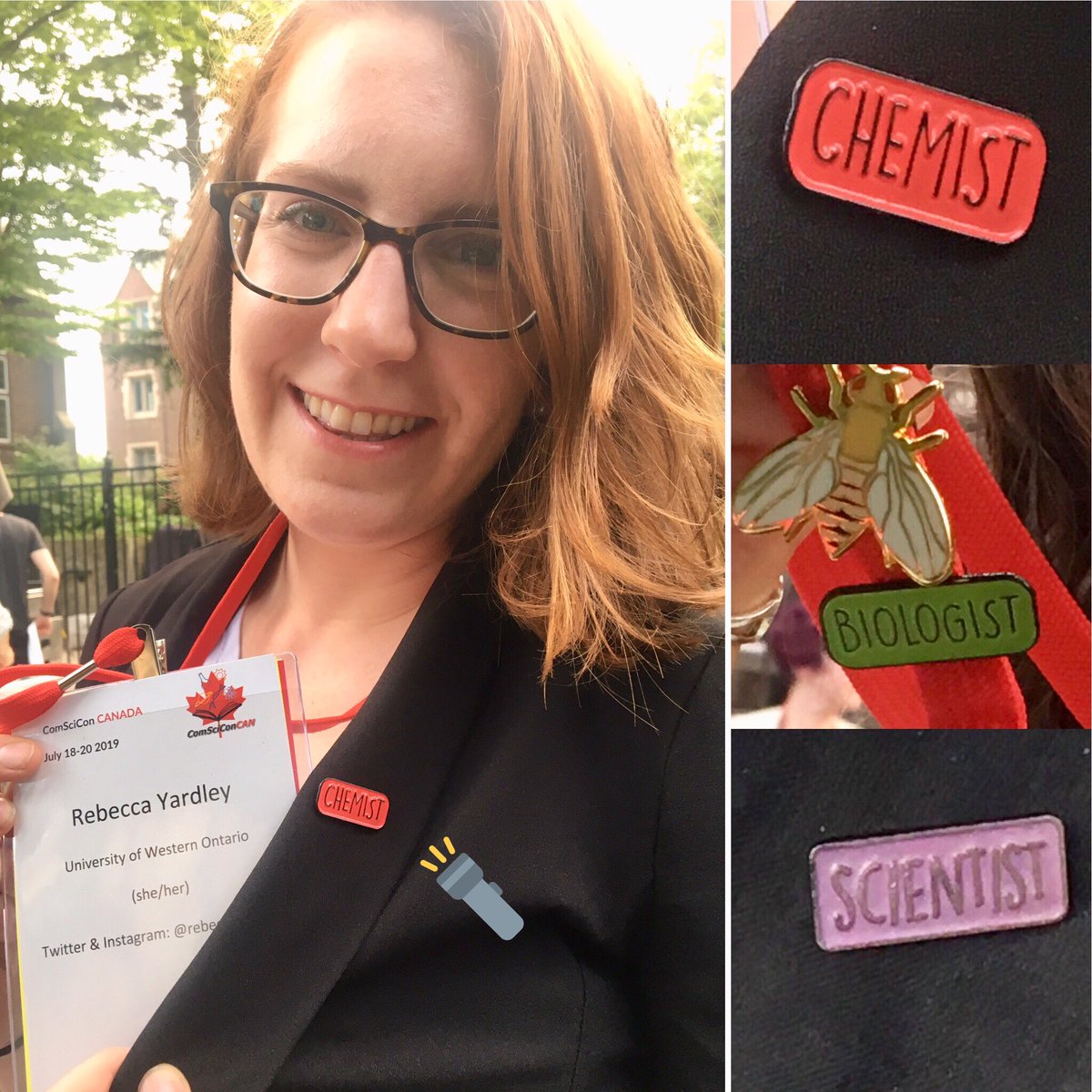 dawnbazely's tweet photo. Last tweet in my 🧵 on #CSCC2019. Best wishes for today &amp; tomorrow.

Very cool to see @ScienceOnA pins @ComSciConCAN on @rebecca_yardley &amp; @jalina_bd.

@heidirgardner will soon be expanding her classy line — I don’t want to steal your thunder, so 🙊.
#EDI #WomenInSTEM #SciComm https://t.co/dUytcSvqSE