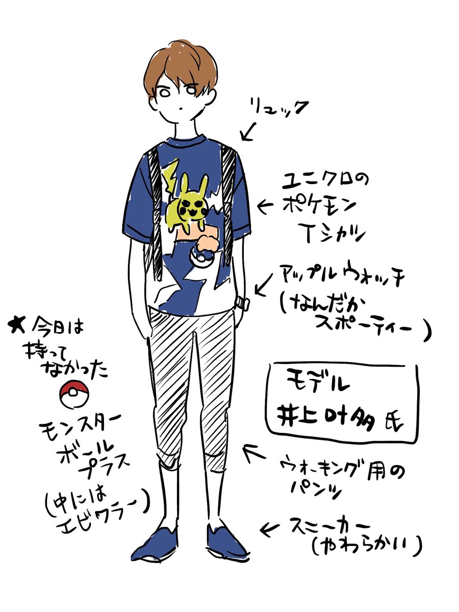 今日買い出しに行った時の自分の格好がポケGOのトレーナー(アバター)みたいですごい面白かったから描きました。帽子被ってボール持っていたら完璧トレーナーだった。 