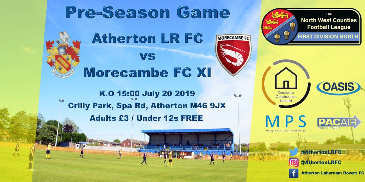 AthertonLRFC's tweet photo. TOMORROW #AthertonLRFC take on #MorecambeFC XI in another pre-season game! ⚽️💥

Kick off 15:00 🕒 at Crilly Park 🏟 (M46 9JX)

#UpTheLR https://t.co/kAPdvmTTbX