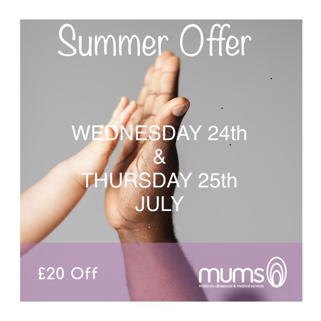 mums_care's tweet photo. Summer holidays have arrived so celebrate with £20 off each of our scans on Wednesday 24th &amp; Thursday 25th July. 🌞🏖👶🏻.

To book please contact us on
0121 704 2669
email: administrator@mums.me.uk
or via our website https://t.co/kmeZTB5zki
*excludes any screening and blood tests https://t.co/6kfvadBRqM