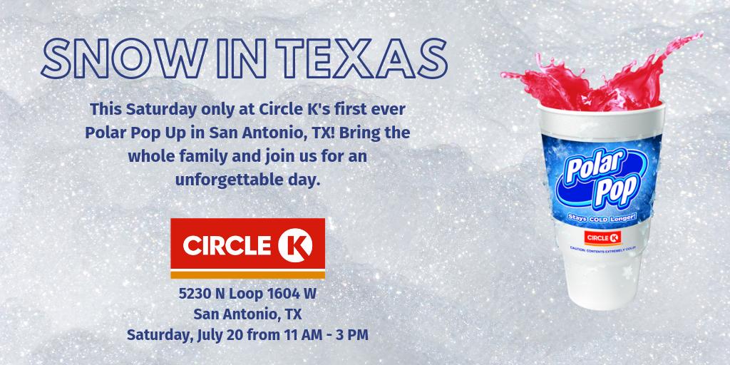 CircleKStores's tweet photo. WEATHER ALERT: Snow is coming to San Antonio, TX this Saturday, and it's all happening at Circle K! #MakeYourMix https://t.co/TkaKSmyftT