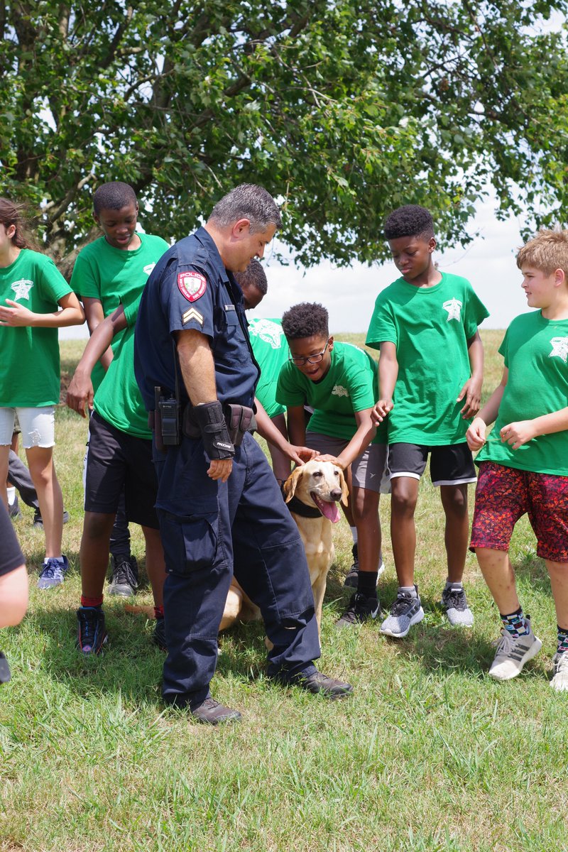 NCSUPolice's tweet photo. The #PackPD wants to thank @ProCOPwakeco for letting us show off our horses and K9 to their Adventure Camp. Thanks to @NCSUfmo for their demonstration, and to #howlingcow for the awesome ice cream! https://t.co/CR7aAazt0z
