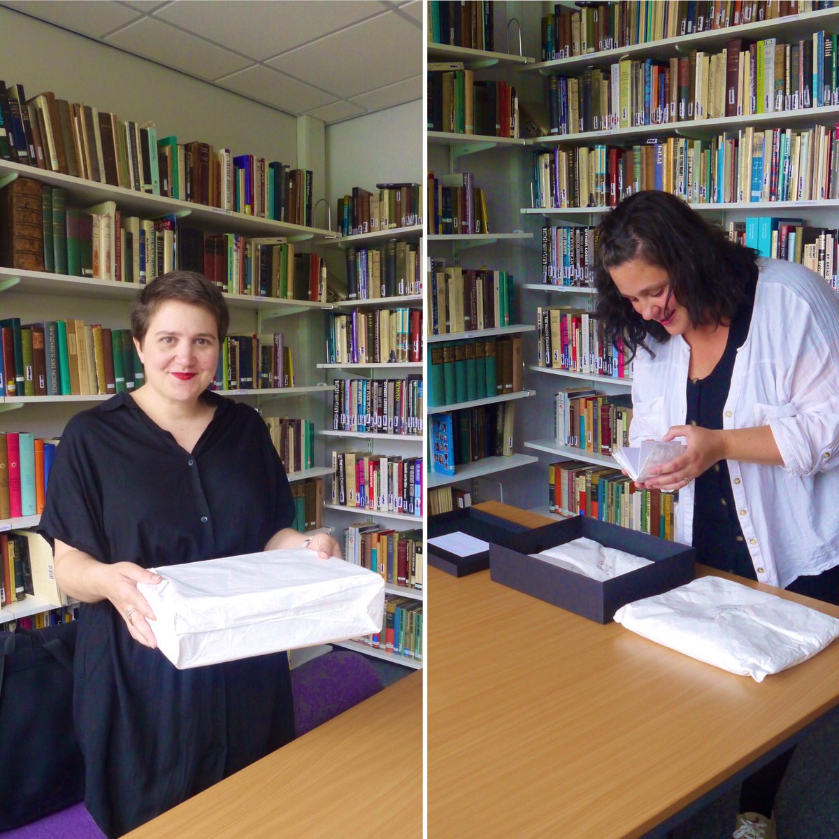 stef_books's tweet photo. This happened yesterday: @jacqthehat with her ‘Handle with Care’ creation and my excitement while seeing-handling-experiencing-feeling it for the first time! Working with her has been eye-opening. Full details soon on the blog #50jewishobjects @McrJewStudies https://t.co/E1QaxxjqbH