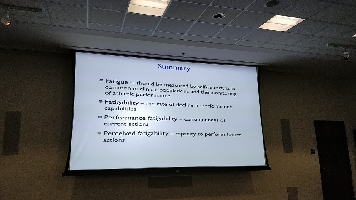 Great talk by <a href="/RogerEnoka/">Roger Enoka</a> on fatigue. Fatigue has both physiological and cognitive components. "The best way to know if someone is fatigued is to ask them"