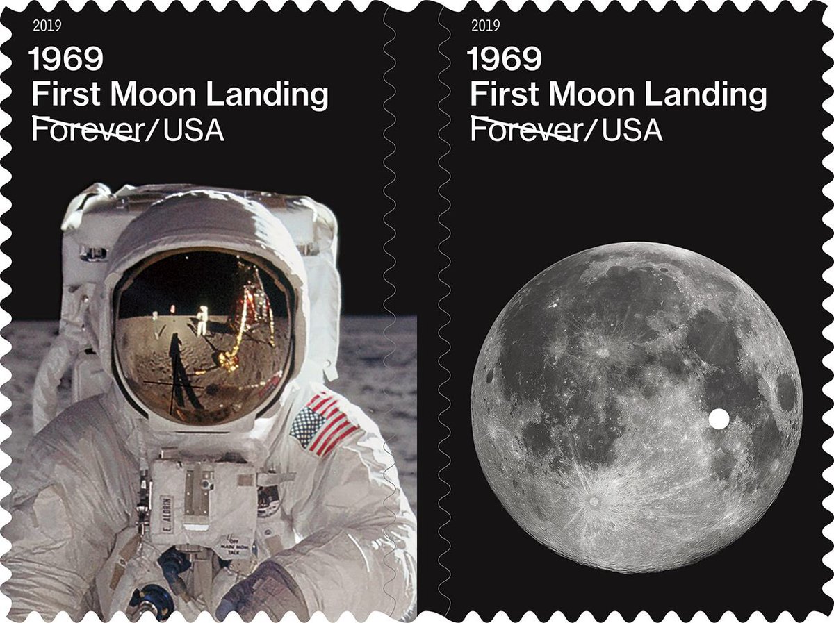 USPSCorpComm's tweet image. Spectacular new stamps celebrate the 50th anniversary of the Apollo 11 Moon Landing. Stamps are available at Post Offices nationwide, at USPS.com/shop and 800-STAMP24 #MoonLandingStamps #AstronautStamps