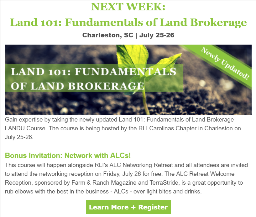 TerraStride's tweet photo. TerraStride is proud to sponsor the @RLILand ALC Networking Reception next Friday! We hope to see you in #Charleston!  #land #landforsale #realestate #ranch #farm #mobileapp #map https://t.co/3DXYiWlVPH