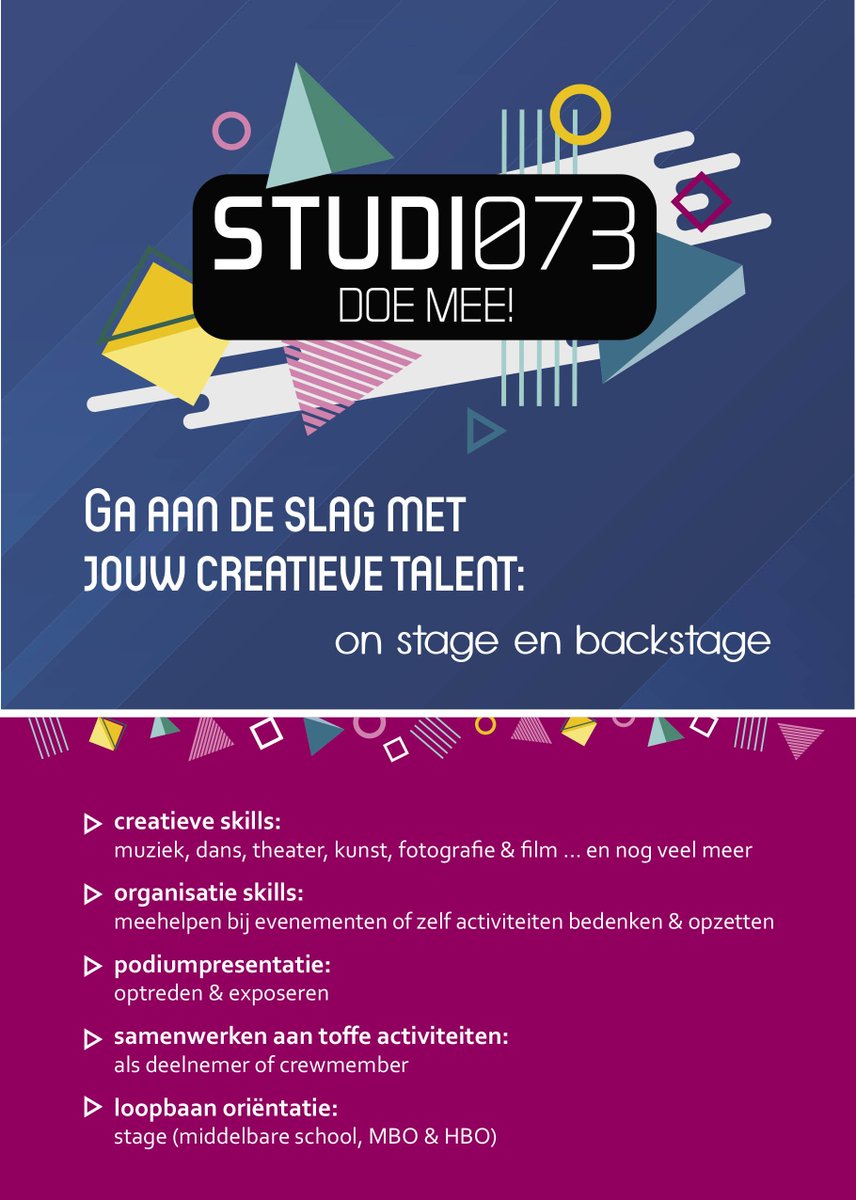 Weten wat er nog meer op de #agenda van Studi073 staat? Check dan onze nieuwe flyer #versvandepers #denbosch #jongeren #cultuur #doemee