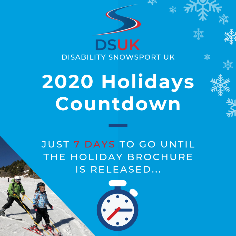dsuksnowsport's tweet photo. There's just 7 days to go until our 2020 DSUK Holiday Brochure is released to DSUK Members. Stay tuned for more information in 1 week time, we are super excited for the winter! #PowerOfPowder #winteriscoming #adaptive #disability #snowsports #holidays #snowdancing https://t.co/fWNImaDq1E