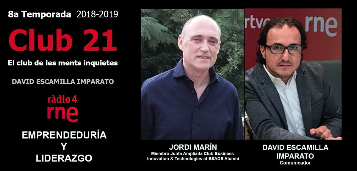 DISSABTE 13-07-19 | 20:00 H – PODCAST OFICIAL RNE PROGRAMA
<a href="/Club21_radio4/">Club 21</a> <a href="/Escamilla_David/">David Escamilla Imparato</a> JORDI MARÍN <a href="/jmarinpu/">Jordi Marin</a> 
Jordi Marín nos habla de la importancia de que la empresa ayude a sus trabajadores a empoderarse (minuto 40:41)
rtve.es/alacarta/audio…