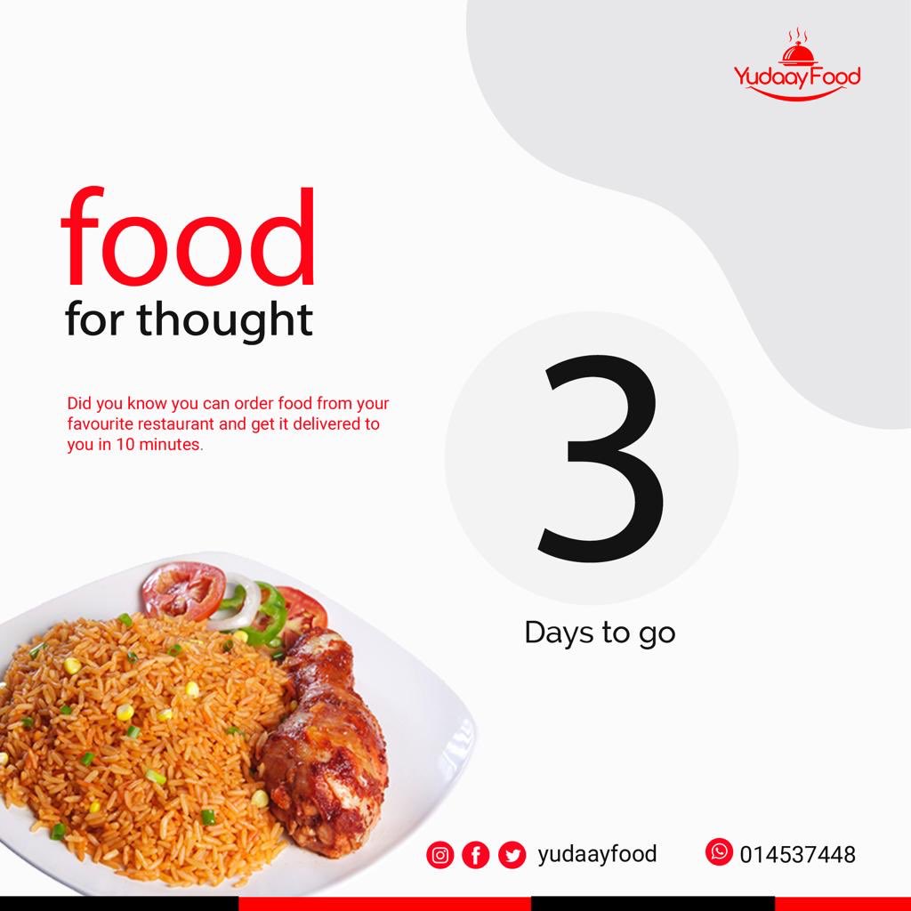 YudaayFood's tweet photo. Hey my country people! How una Dey? Yudaay Food is BACK AND BETTER and we are officially running a countdown to the day of launch. As usual we promise top notch services and swift delivery all from the comfort of your residence and with the touch of a button.#chowbetterlivebetter https://t.co/g79kVnLf7L