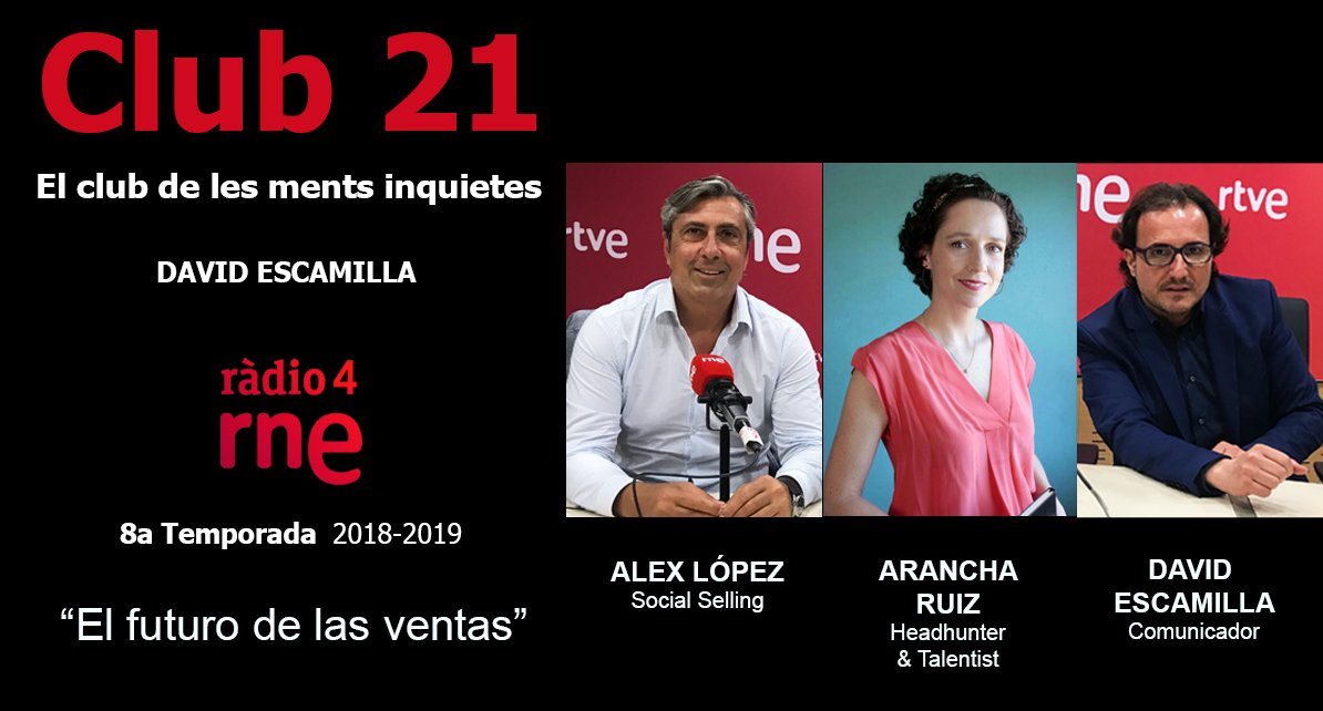 DIUMENGE 14-07-19 | 20:00 H - PODCAST OFICIAL RNE PROGRAMA
<a href="/Club21_radio4/">Club 21</a> <a href="/Escamilla_David/">David Escamilla Imparato</a> ALEX LÓPEZ <a href="/retailmeeting/">Álex López López #DigitalSelling</a>
Arancha Ruiz (Headhunter &amp; Talentist) nos habla de la marca personal (min 22:23) 
rtve.es/alacarta/audio…