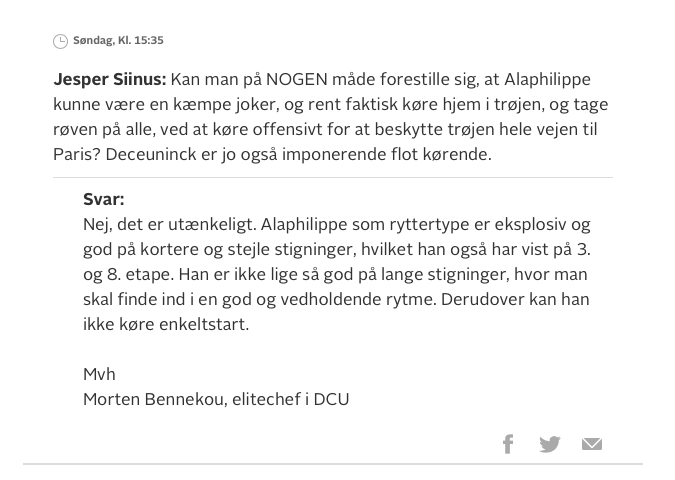 Alaphilippe vinder ikke TDF. Men på bagkant af dagens enkeltstart, kan man i hvert fald ikke længere sige at han 'ikke kan køre enkeltstart' @morten_bennekou. #TDF2019 #TDFdk #tourtv2