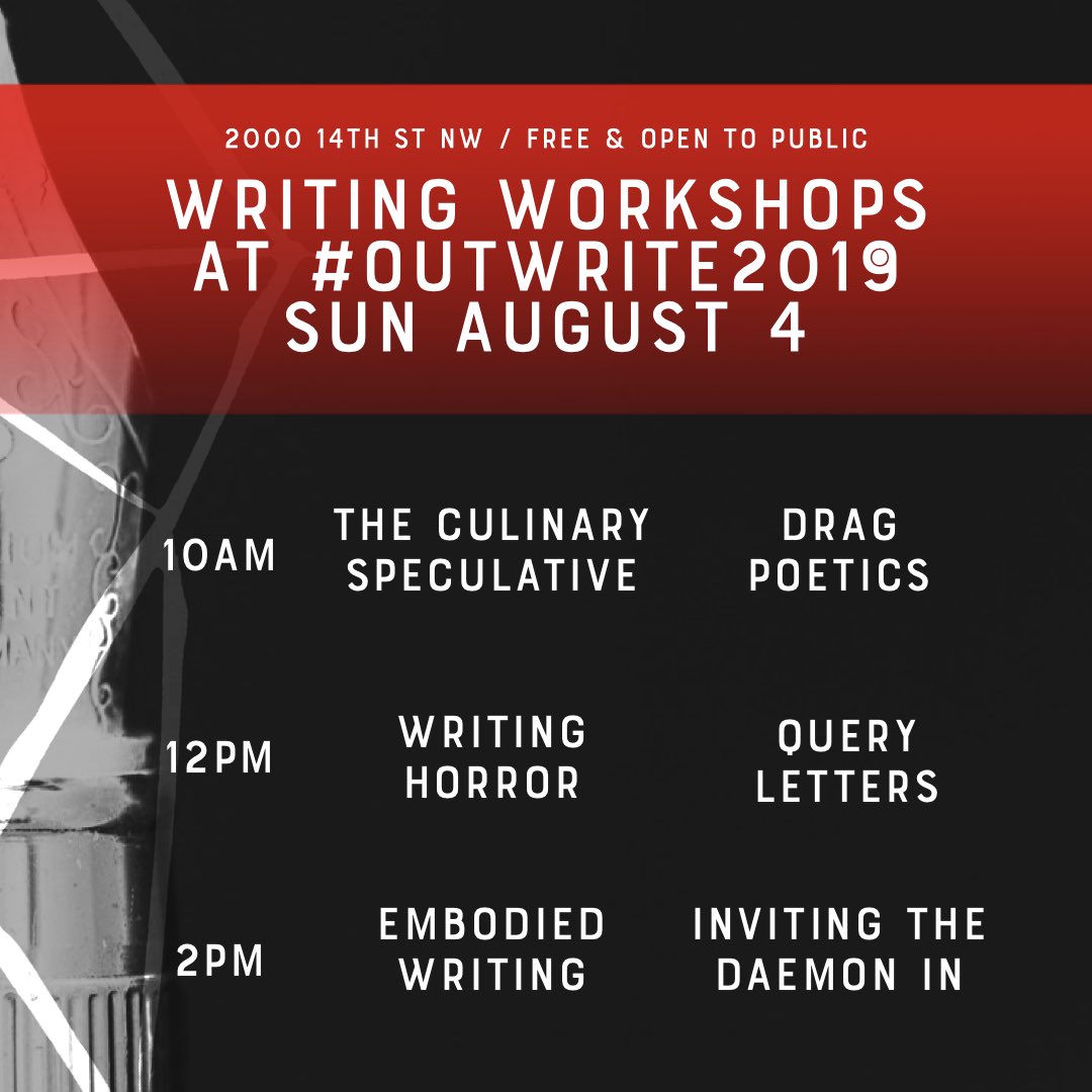 OutWriteDC's tweet photo. #OutWrite2019 is free &amp; open to the public!
•Aug 2, @TenTigersDC, 6:30pm
•Aug 3, @TheDCCenter &amp; Reeves building atrium, 10am-7pm
•Aug 4, @TheDCCenter, 10am-4pm
Featuring
@wochanofficial
@Kristen_Arnett
@jerichobrown
Volunteers needed!
Tables available!
https://t.co/4Wfi4Phjec https://t.co/DILaWaR8ha