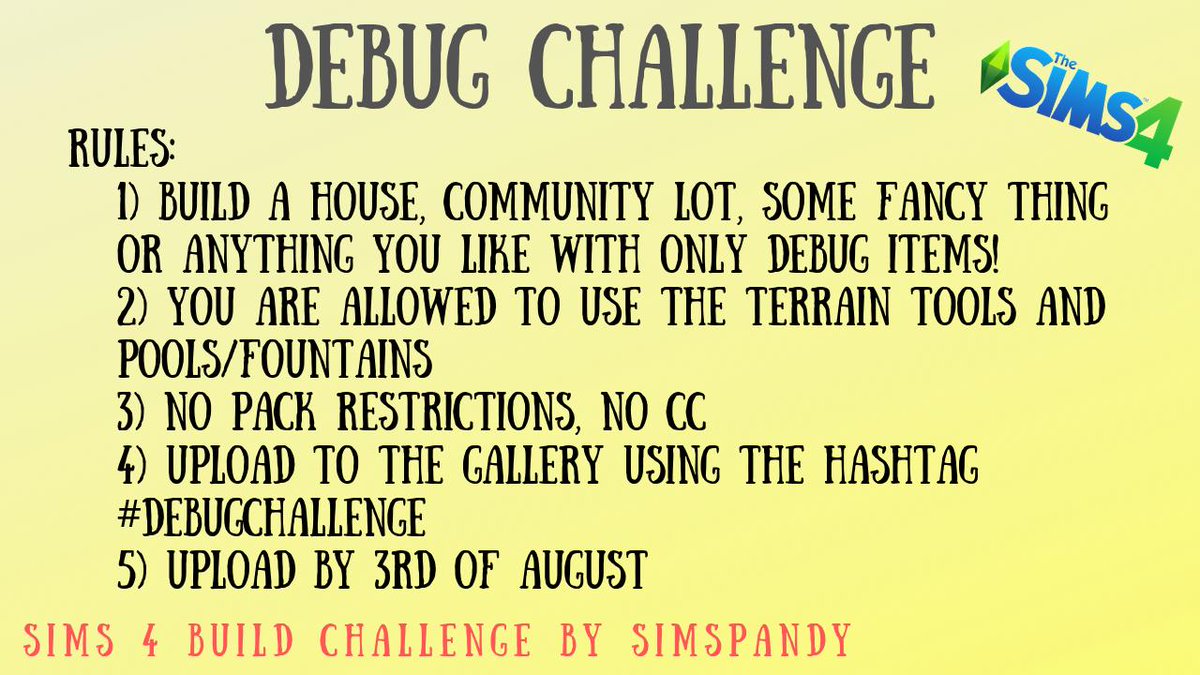 PandySims's tweet photo. @TheSims @SimsCreatorsCom @simsshare @BuildnShare @Sims4Builders @SSY_sims @SimGuruNick @YouTubeUpcomers @YouTubeGaming @simmersdigest More about the #DebugChallenge:
There are no limits to your creativity, I am happy about any kind of buildings and creations. I will present some creations in the context of a video on my channel 😊 Thanks for sharing and happy simming! #TheSims4 #TheSims https://t.co/mPAvKxj1Om
