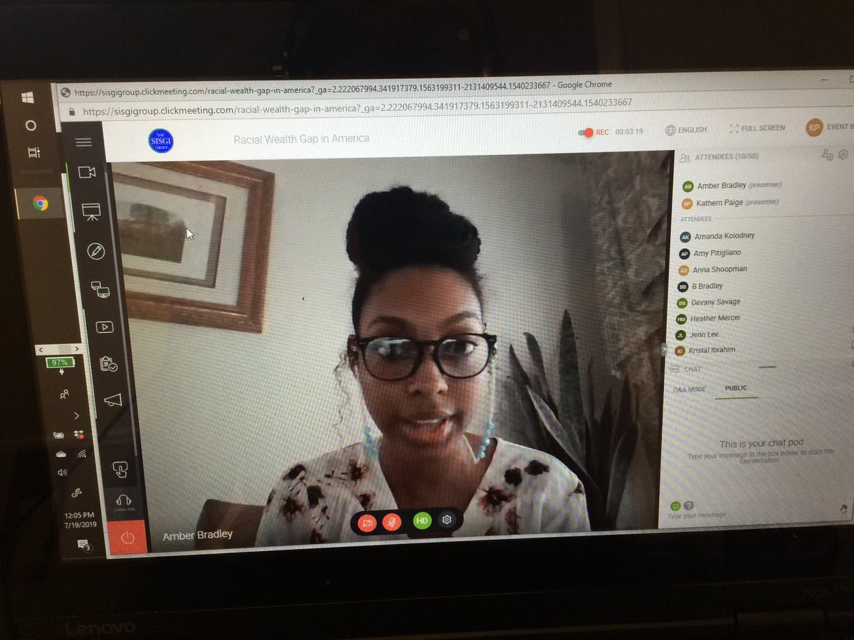 DuneKat14's tweet photo. Greetings! It’s @BeyondGoodIdeas #SocialGood Webinar Week & it’s day 5!! I will be moderating 1 final webinar today! Webinar #9 : Racial Wealth Gap in America: Presented by: Amber Bradley @MSWatUSC Intern. #macrosw #alsosw #community #Redlining #WealthGap https://t.co/a6flNEmR2C