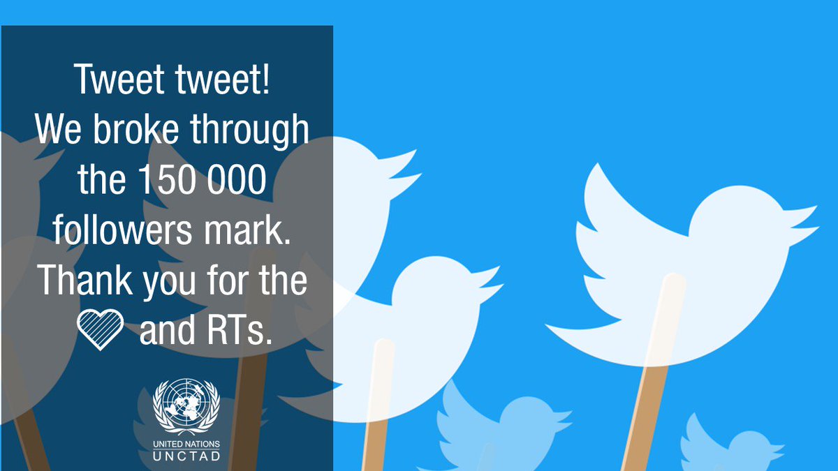 UNCTAD's tweet photo. Dear trade and development loving community.
Thank you for all the support π
We broke the 150k followers mark this week.
Keep tweeting so we can build the groundswell for #ProsperityForAll and #MakeTradeWork. https://t.co/RL5Pq4lIzO