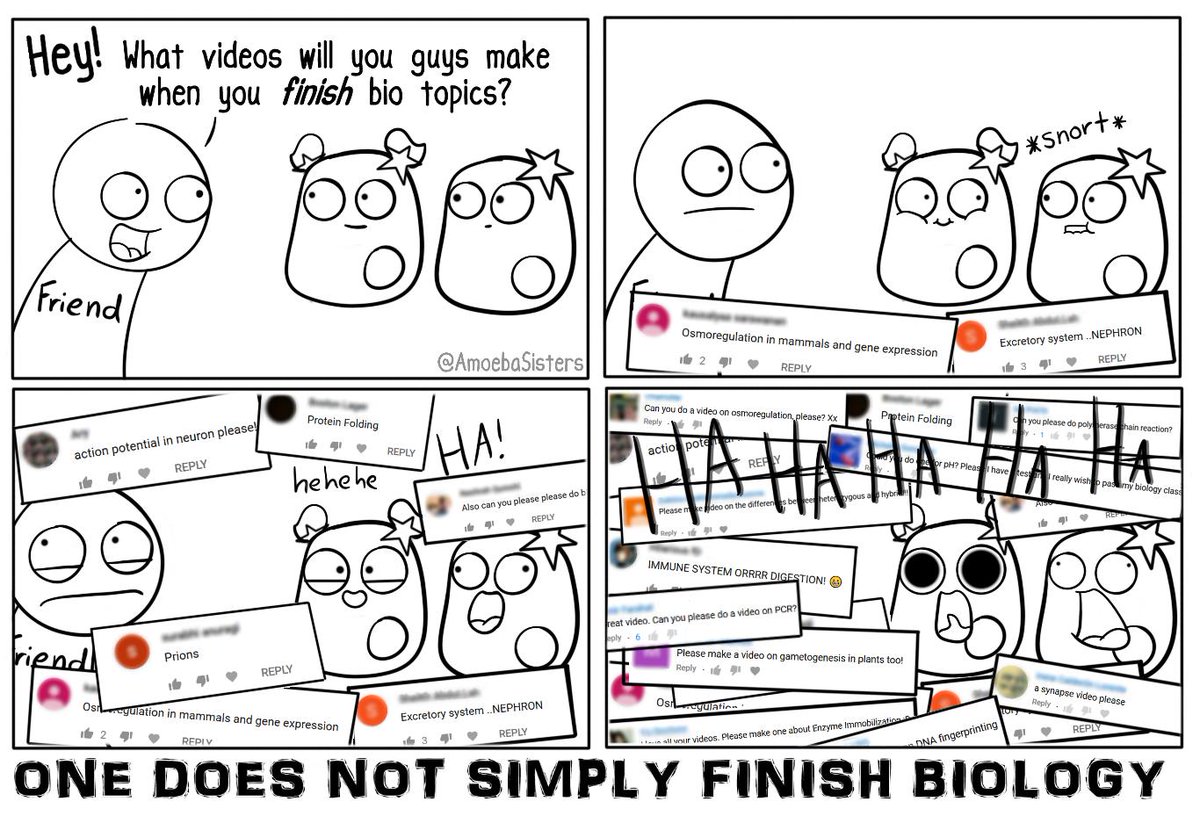 AmoebaSisters's tweet image. Day 19 #WeCreateEdu: &quot;Greatest Fear&quot;
We&apos;ve dealt with lots of fears- many involve fearing mistakes. We don&apos;t think you reach a point where you no longer have fears (or mistakes!) so we focus on moving forward &amp;amp; growing from them. A fear we don&apos;t have? Running out of bio topics.