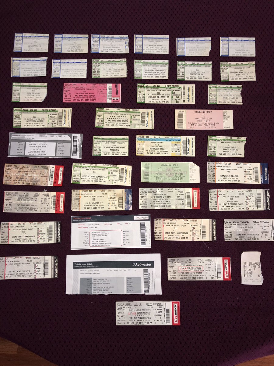 MikeyMoe19's tweet photo. Happy 40th, no not my age, my 40th time seeing @311 I’ve been rocking with the boys since 1999!
#311 #unity #ticketstubs #phillytonight #bestlivebandever @NickHexum @pnut https://t.co/QMFg0zFFP6