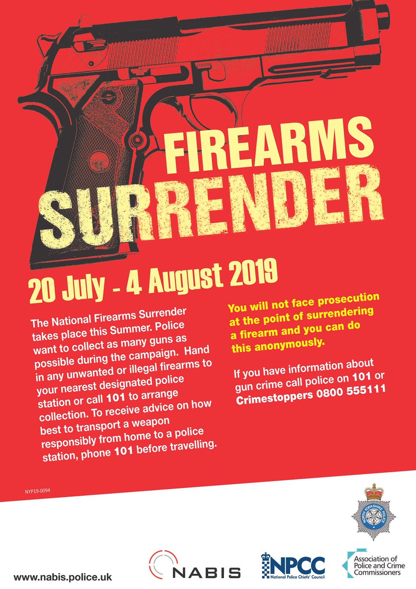 NYP are supporting Operation Aztec a national firearms surrender campaign, The purpose of the operation is to remove firearms from criminal availability, thereby reducing the risk of harm to the public and protecting our communities.