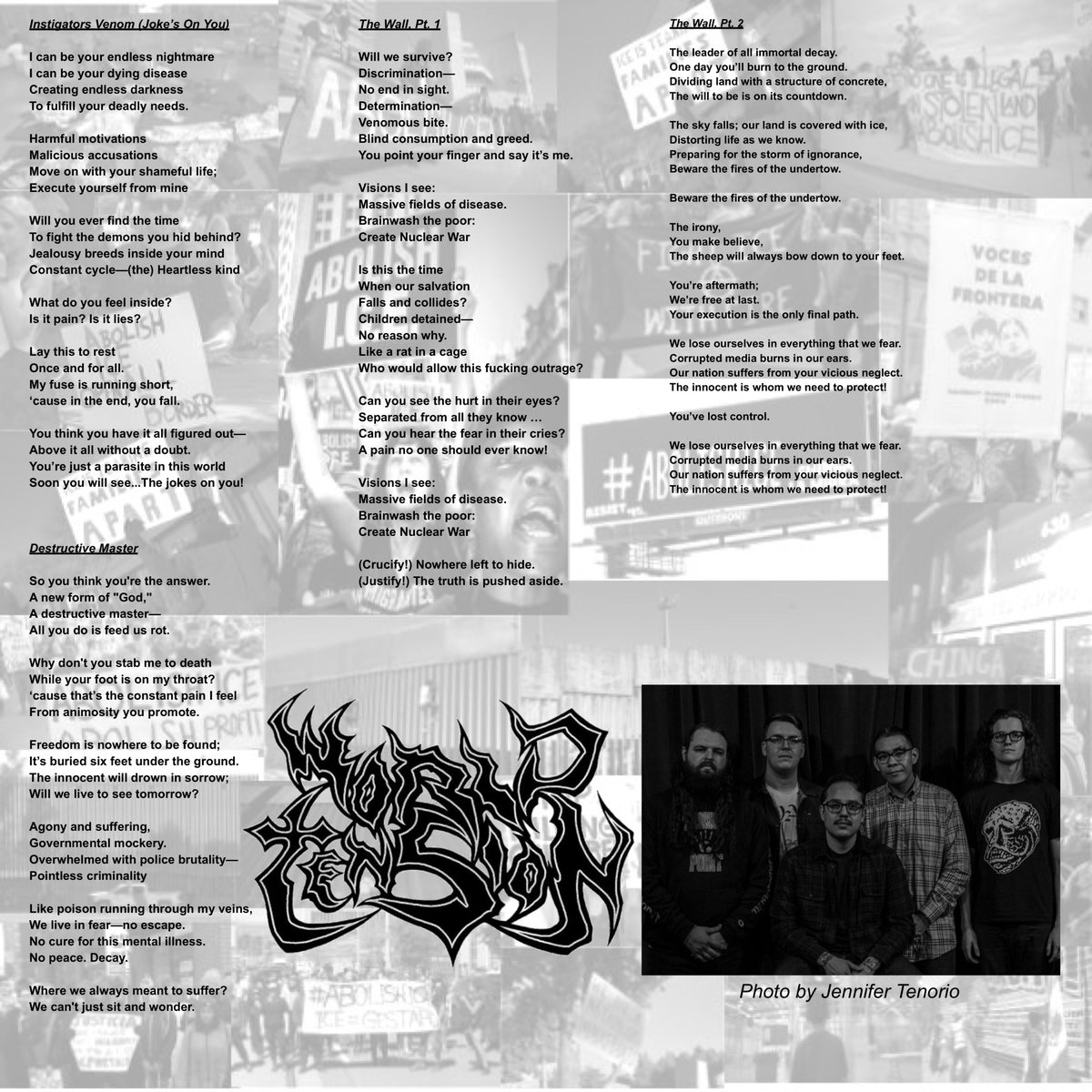 Our second EP, 'The Wall' is now streaming everywhere.

Recorded by Ryan Bram @ Homewrecker Studios.
Mastered by Brad Boatright at Audioseige.
Art by Matt Adis.

worldtension.bandcamp.com