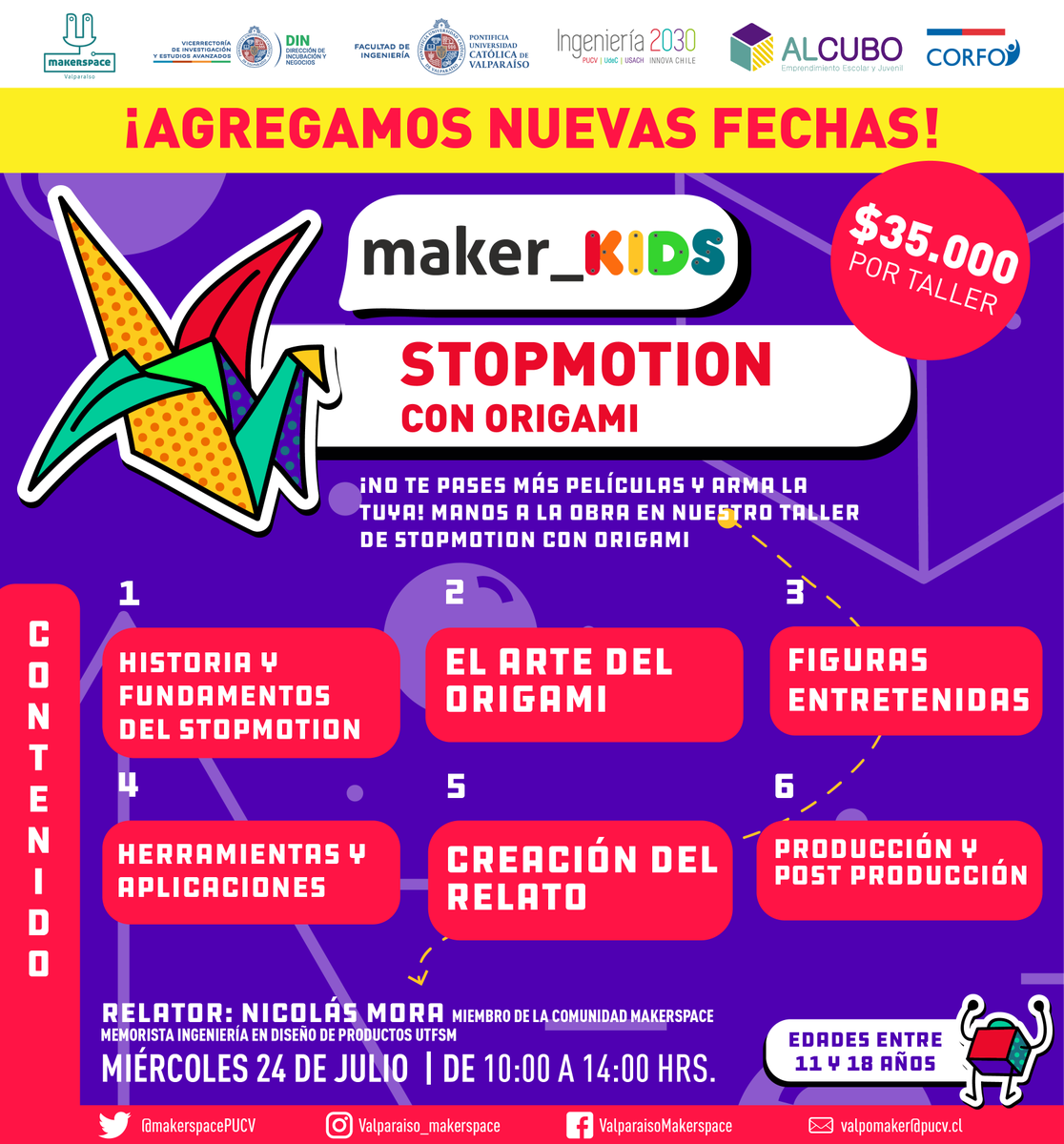 DIN_PUCV's tweet photo. ¿TE ENTERASTE DEL TREMENDO PANORAMA QUE @MakerspacePUCV TIENE PARA TI ESTAS VACACIONES? 🙆🏻♀️🙆🏻♂️ ¡Te invitamos a ser parte de los talleres #Maker_Kids que están imperdibles ¡QUÉ TU IMAGINACIÓN NO SE CONGELE ESTE INVIERNO! 🥶
Revisa la info de los talleres 👉🏼https://t.co/gbrJ3UhqeP https://t.co/R7ev8z4irP