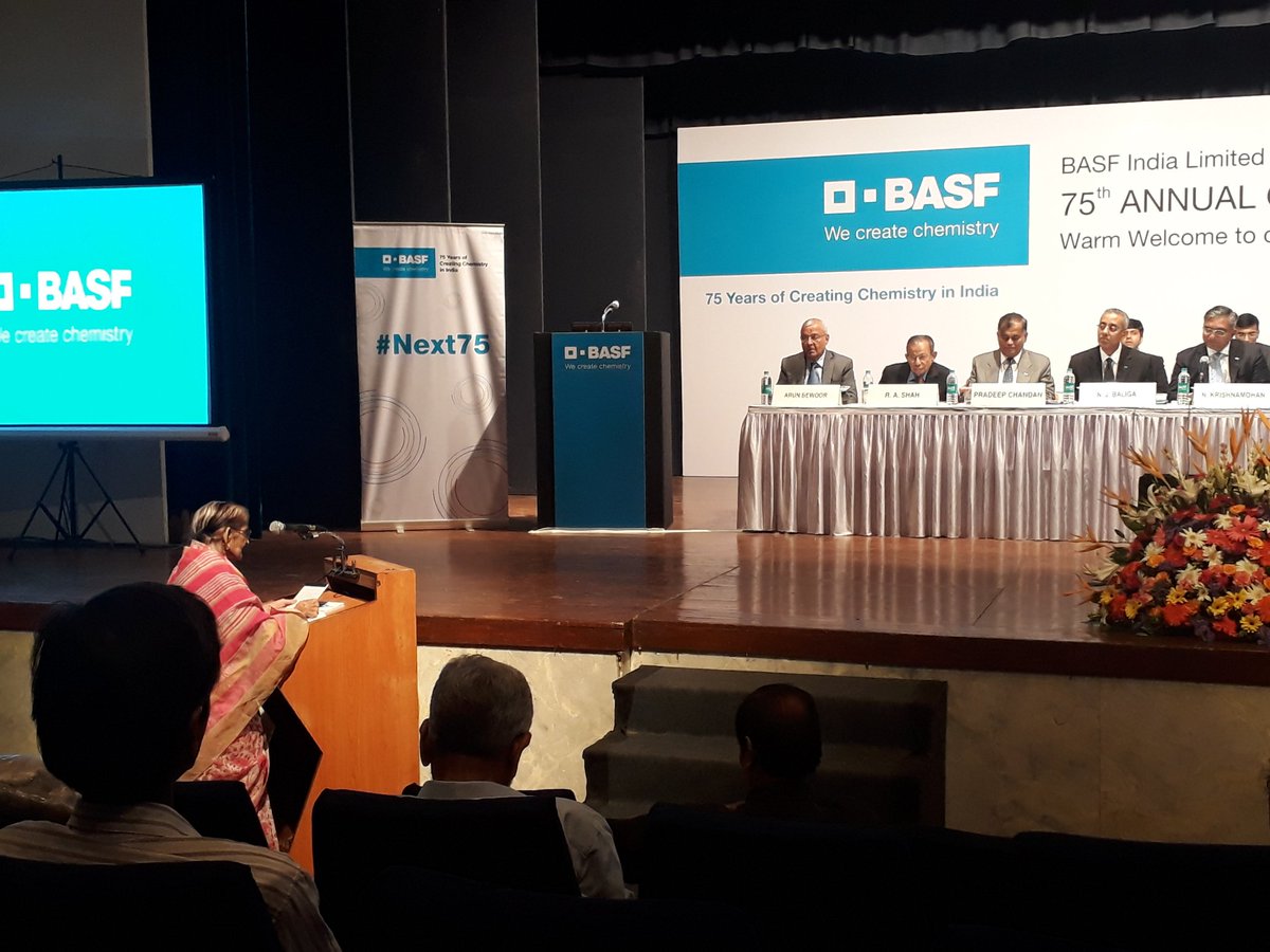 MohanAtBASF's tweet photo. Had a great experience at the 75th AGM, my 1st as MD for BASF India Ltd., where I shared about @BASF’s efforts on #CreatingChemistry in India. I thank our shareholders, Board of Directors & my colleagues who have contributed in that we grow in India, with India #Next75 https://t.co/3MeewKZ9MH