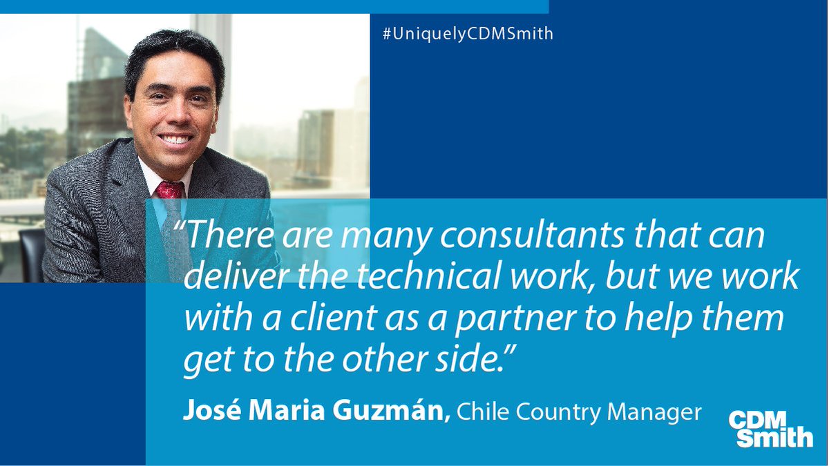 CDMSmith's tweet photo. Thanks to the dedication of José Maria Guzmán and the entire CDM Smith Chile team, we've earned client trust and won our largest Latin America contract for #construction management services for BHP's new desalination project. #LegendaryClientService https://t.co/Tl2kqCcmqu https://t.co/QmGNILwfC0