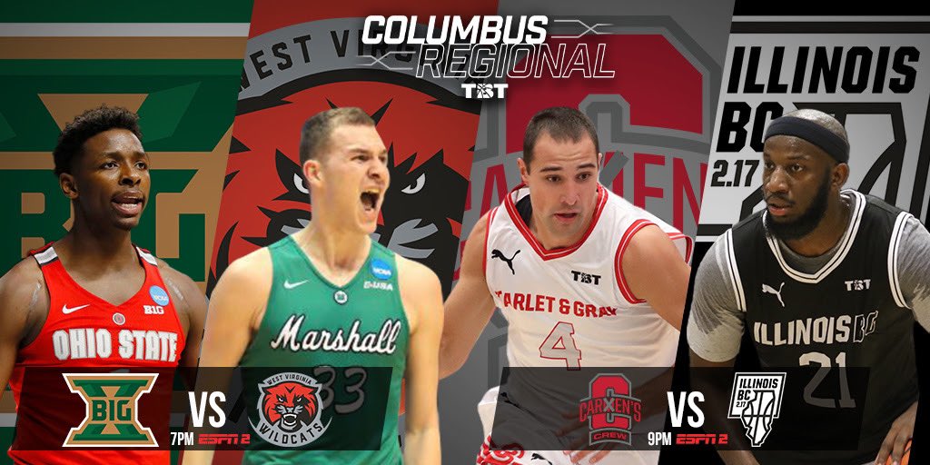 thetournament's tweet image. 16 games on the @espn family of networks today. Two on national television 📺

▪️Big Ten alumni team @TheBIGX_TBT takes on @elmore33 and @TBT_WV_Wildcats at 7 pm (ESPN2)

▪️@OhioStateHoops alumni @CarmensCrew battles @217TBT at 9 pm (ESPN2) 

#TBTFAN