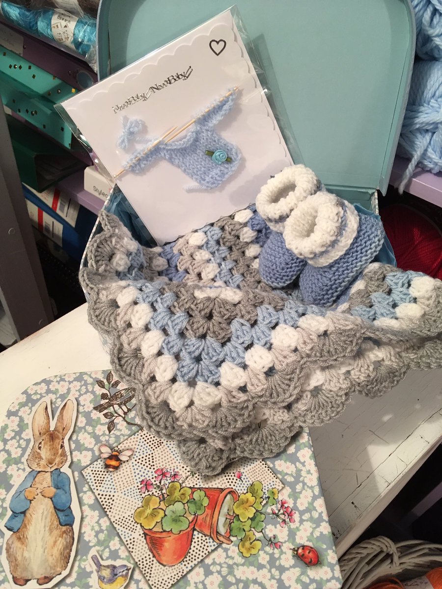 HandKnittedLove's tweet photo. Mini suitcases #peterrabbit #unicorn with a baby comforter &amp; bootees plus you could buy a handmade baby card too! #woolshop #Frodsham #indie #crochet #babycomforter #babybootees #knitting #handmade #babycards https://t.co/DCn4ueUIYq