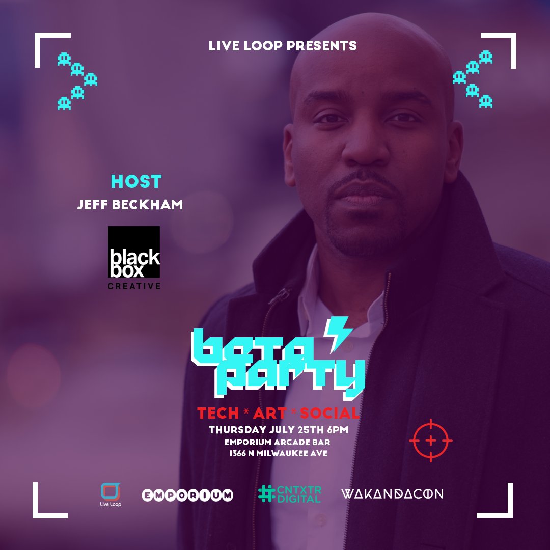 This Thursday <a href="/JBeckham7/">Jeff Beckham</a> Founder and CEO of <a href="/blackboxcreativ/">Black Box Creative</a> is back to host #BetaParty @emporiumchicago - be sure to grab your ticket if you haven't yet. Link in the bio.

w/ <a href="/ContextureTV/">Contexture Media Net</a> @emporiumchicago <a href="/We_Are_Wakanda/">WakandaCon</a>