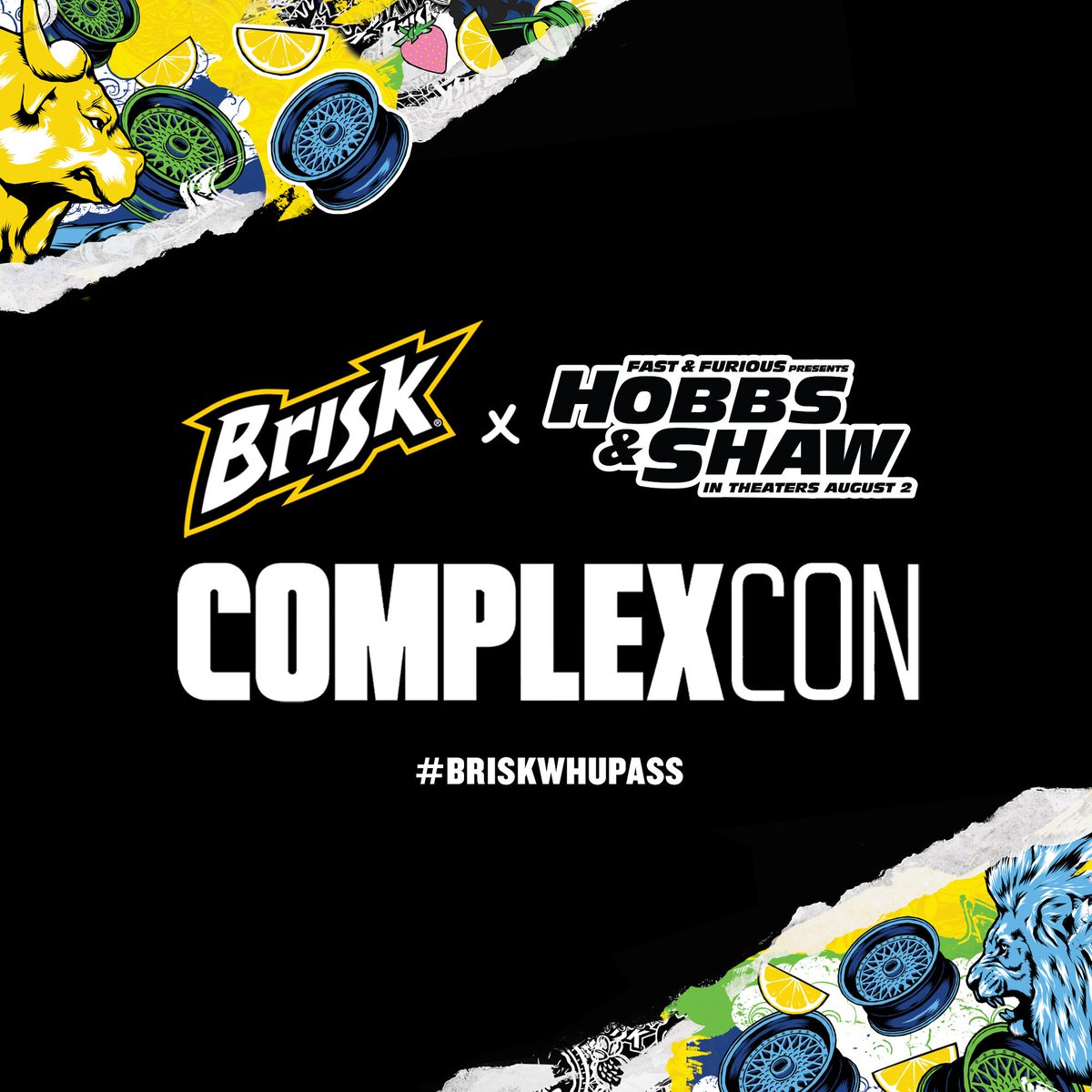 Brisk's tweet image. We’re bringing #BriskWhupAss to @ComplexCon this weekend. Use the tag, look out for the goods @HobbsAndShaw 🔥