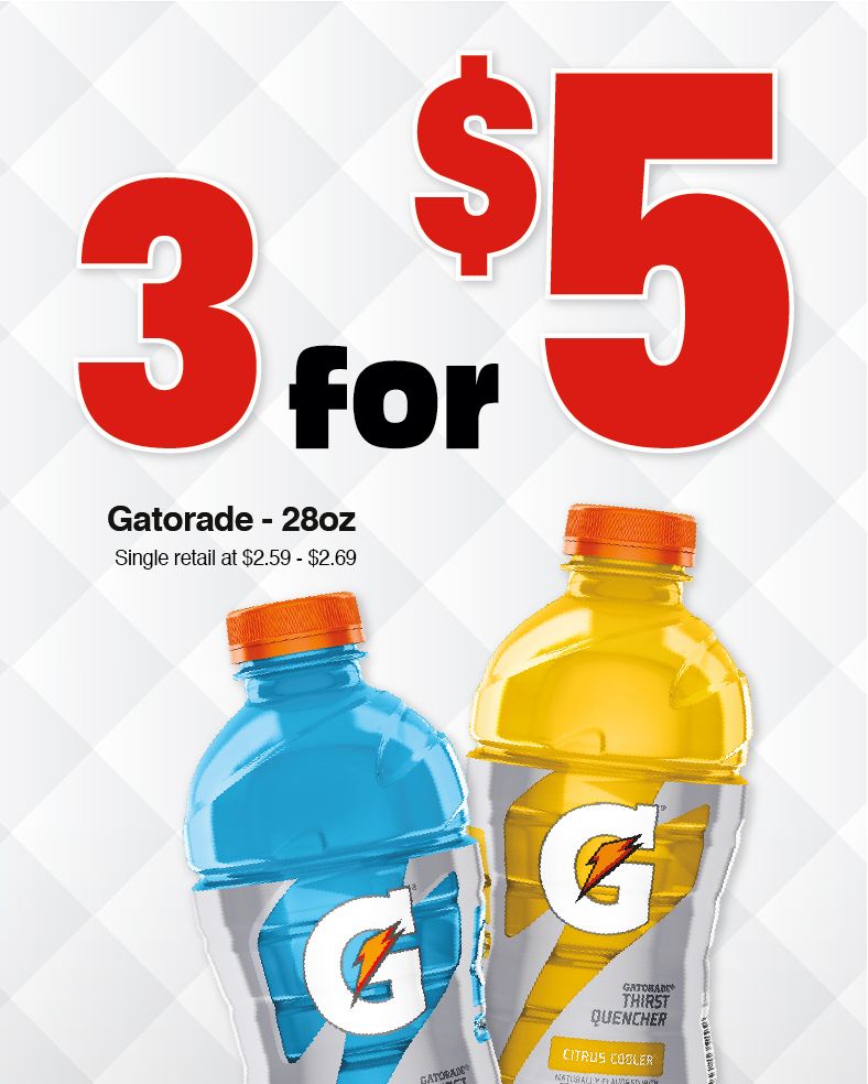3/$5 Gatorade at Roadrunner Markets!