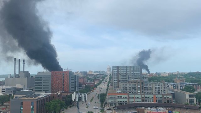 deigital's tweet photo. Firefighters working to put out fire at MGE property on Madison's near east side https://t.co/mvte0qyw3B https://t.co/74Zrp2w1I0