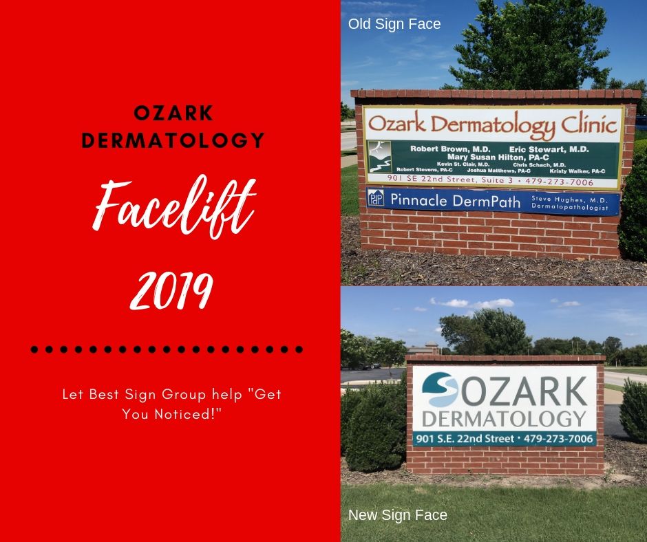 BestSignGroup's tweet image. We had the opportunity to give Ozark Dermatology's monument sign a face-lift.  Out with the old and in with the new.  Check it out.  #signirony #signhumor