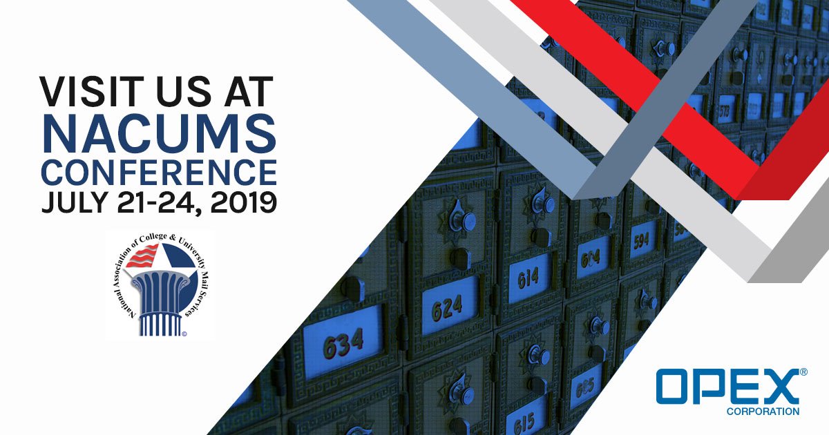 OPEXcorporation's tweet image. We&apos;re excited for the kick-off of the #NACUMS2019 conference this Sunday hosted by @NACUMS1995

Our friendly #mailautomation experts will be on-site ready to answer your questions. Come see us!