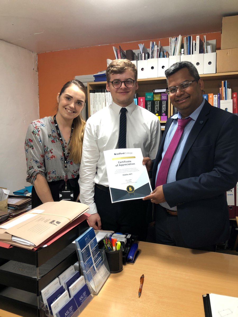 I am delighted to sign off Daniels’ Industrial Placement at <a href="/habibsaet/">Ansar Habib</a> solicitors, my congratulations, you are very highly commended!
<a href="/BradfordCollege/">Bradford College</a> 
<a href="/NaweedHussain1/">Naweed Hussain</a>
<a href="/HabibeKhaliq/">Habibe Khaliq</a>
<a href="/cwwebb13/">Chris Webb</a>
#CDF #IndustrialPlacement