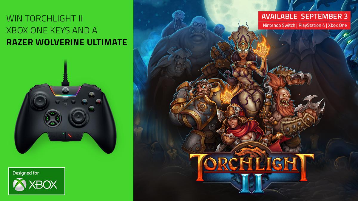 Razer's tweet photo. To celebrate the upcoming launch of Torchlight II on Xbox One, PS4, and Nintendo Switch, we're giving away some Xbox keys as well as a Razer Wolverine Ultimate controller. Follow us &amp; @PlayTorchlight and RT this post for a chance to win. https://t.co/XUfHzxRukq