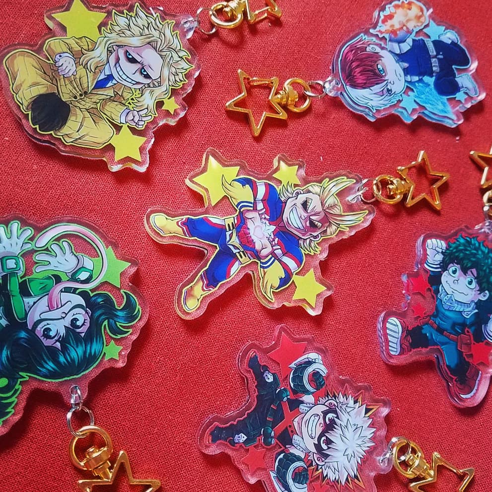 zabkazee's tweet photo. New merch for #mechacon2019!~
Got around to making acrylic charms of my #mha chibi set! π
Find them at #rustybeeproductions at TABLE 308, towards the back near one of the pillars on the left side of #artistalley! See you next week~ π
#mechacon #mechacon2319 #bnha #art https://t.co/QUqrpqWz2E