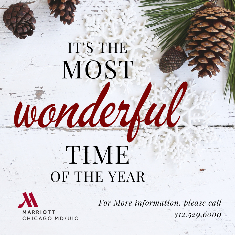 MarriottMdUIC's tweet photo. It's not too early to start planning your holiday event! Contact the event sales team at 312.529.6000 today to get your preferred date reserved. https://t.co/wmSWyj0Q57