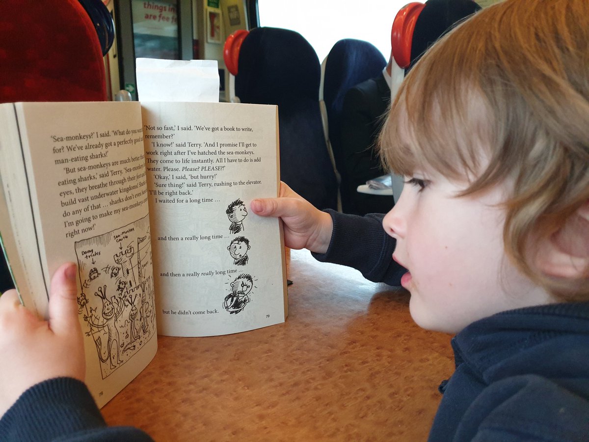 A slightly different pic on a train - we're off on holiday!