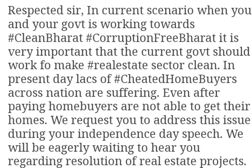 PritiNath9's tweet photo. @narendramodi @PMOIndia @narendramodi @sirnarendramodi 
Sir
Please addeess #realestate issue during your  Independence Day speech. https://t.co/2s4BHuZVX6