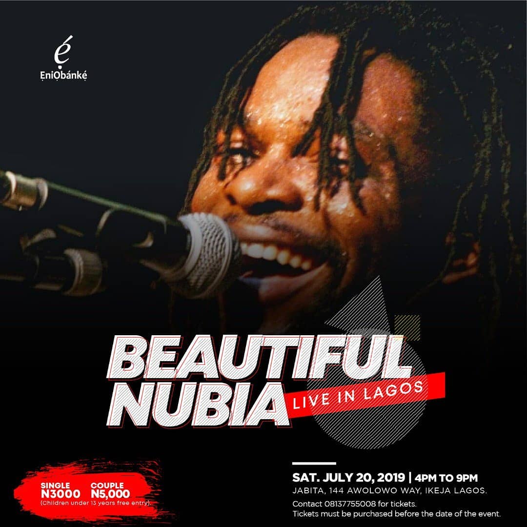 tunative's tweet photo. Are you aware that music icon, Beautiful Nubia is #liveinlagos? Catch his melodious African vibes on Saturday and Sunday. This weekend is gonna be litt!!

#tunative
#findyourvibe https://t.co/f1xTNpKyx0