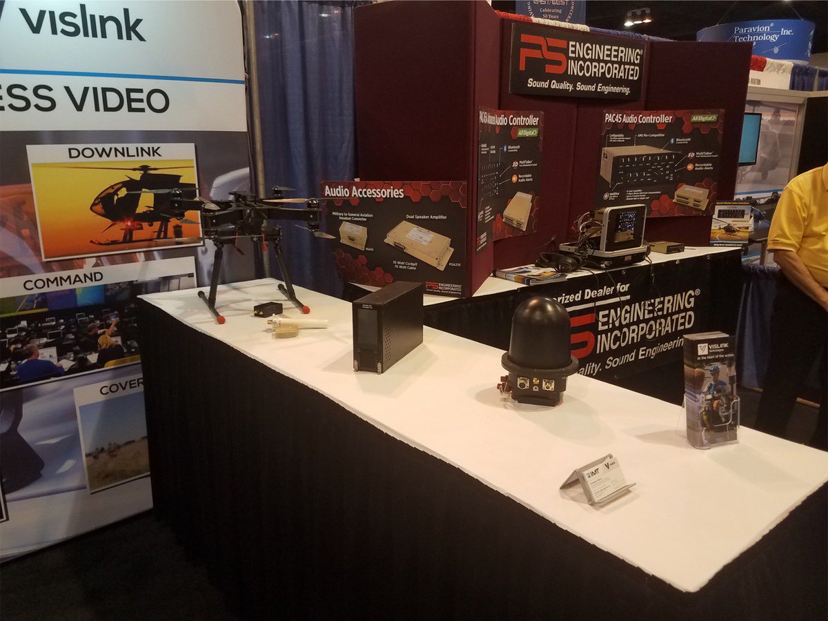 Vislink's tweet photo. We’ve been live at @PublicSafetyAv8’s #APSCON2019 this week. Showing off #VislinkTechnologies airborne downlink solutions for law enforcement and military use. Still time to visit us in booth #506! https://t.co/YU6rVb9HiV #AdvancingPublicSafetyAviation #LawEnforcement #AVDS https://t.co/GeTuS3xXTa
