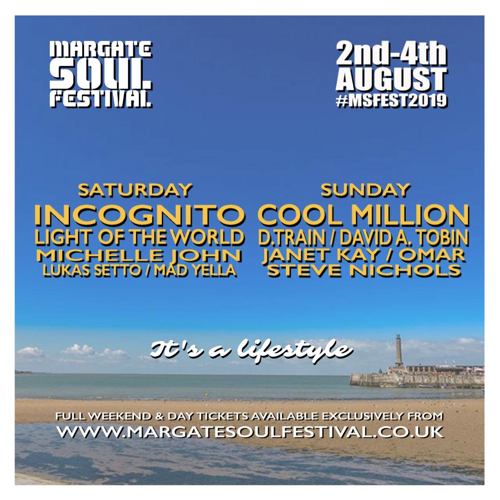 Margate Soul Festival - It's a lifestyle
#MSFest2019 #Margate #itsalifestyle #Festival #Livemusic #DJs #soulmusic #housemusic #reggae #funk #jazz #disco #kent #visitkent #visitmargate #ukfestival