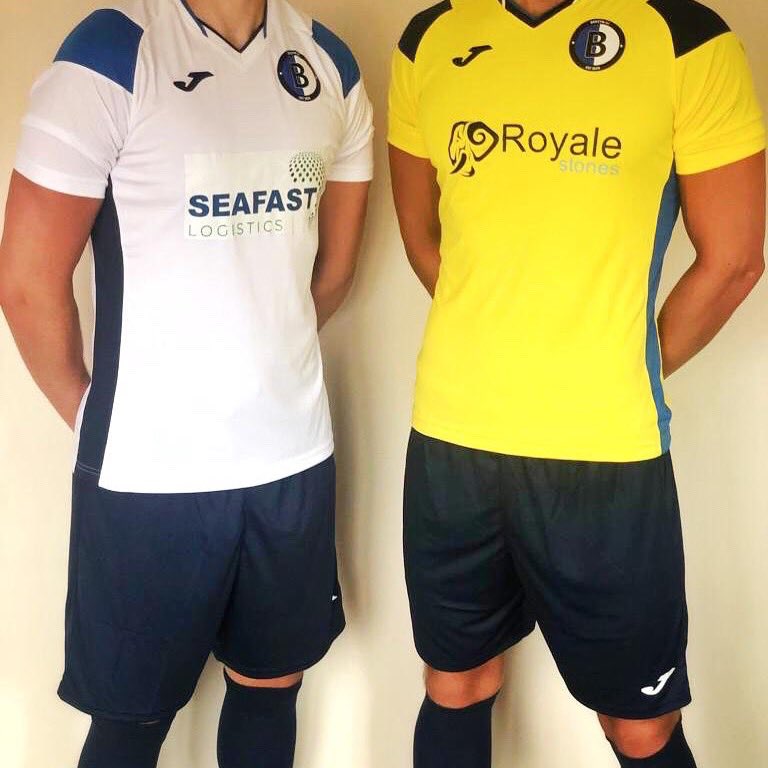 BoleynFC's tweet photo. We are pleased to introduce this season’s new home and away kits with club sponsors @seafastholdings &amp; @RoyaleStones! As ever more fantastic service from @3QSports! 🔥 🔥 #SeafastLogistics #RoyaleStones #IpswichSundayLeague #3QSports #Joma https://t.co/ysz86nnaF2