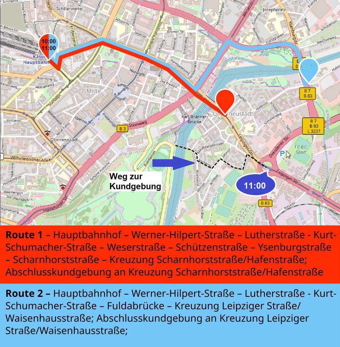 BgRKassel's tweet photo. Die demorouten für morgen 
#ks2007 #ks20juli https://t.co/jCKTLfnFWL