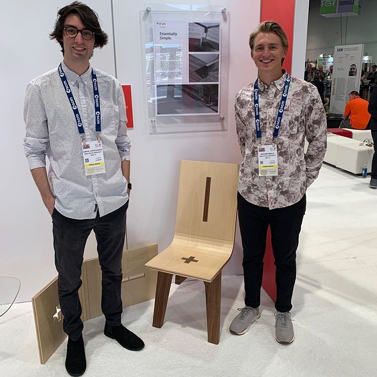 ISUdesign's tweet image. @ISU_IndD Industrial Design seniors Samuel Christianson &amp;amp; Nathan Miklo at the Freshwood #AWFS2019 student competition in Las Vegas, they are finalists in the “Design for Production” category! #industrialdesign #freshwood