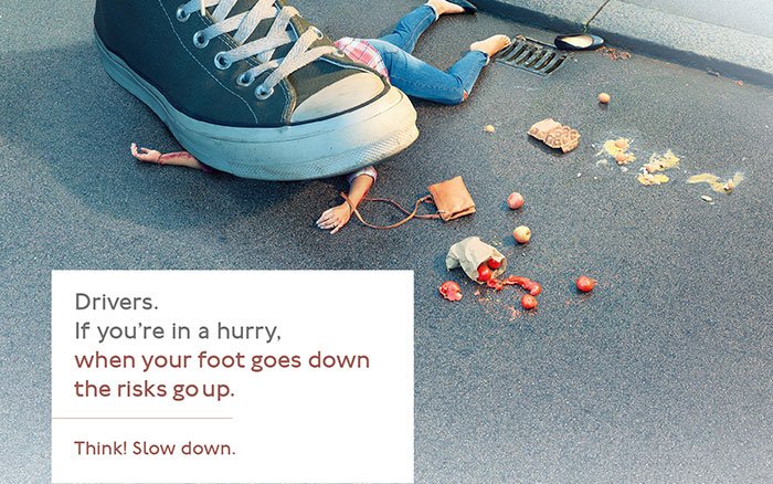 BarbChamberlain's tweet photo. Wow. Just, wow. These graphic safety campaign messages from @TfL carry an important message:
Drivers. On built-up streets, when you put your foot down the risks go up. Think! Slow down.
#VisionZero #SafetyOverSpeed #DriveSafe #RoadSafety https://t.co/gvfWlS7BtK